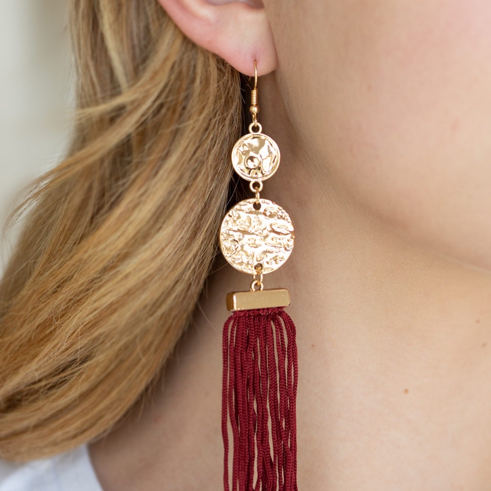 Gold with red tassel earrings